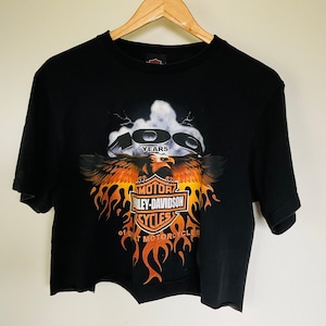 Camiseta curta preta Harley Davidson vintage Y2K