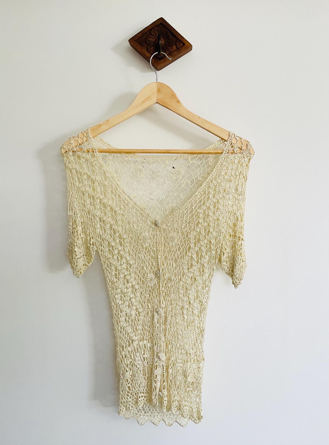 Vintage Creamy Crochet Cardigan (M)