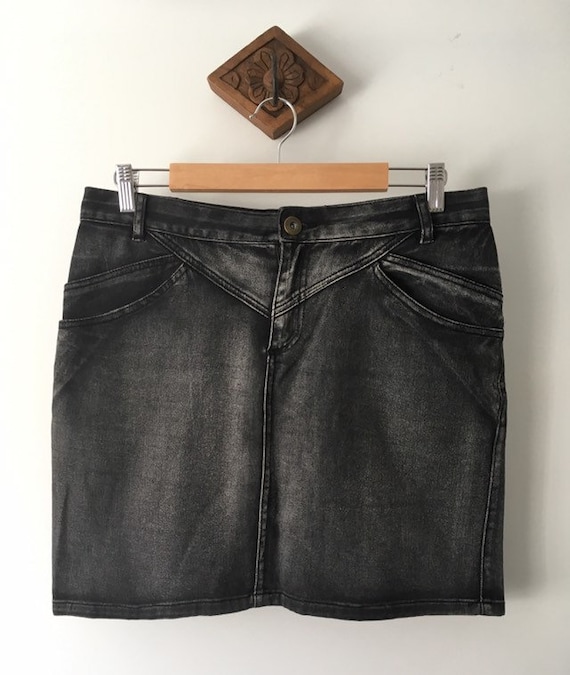 Women's Vintage Black Stonewash Denim Skirt/ 1990s