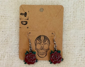 Boucles d'oreilles roses rouges vintage