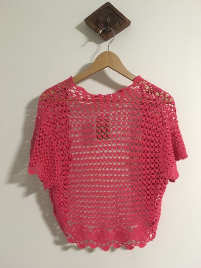 Vintage Fuchsia Pink Boho Hippie Knitted Top