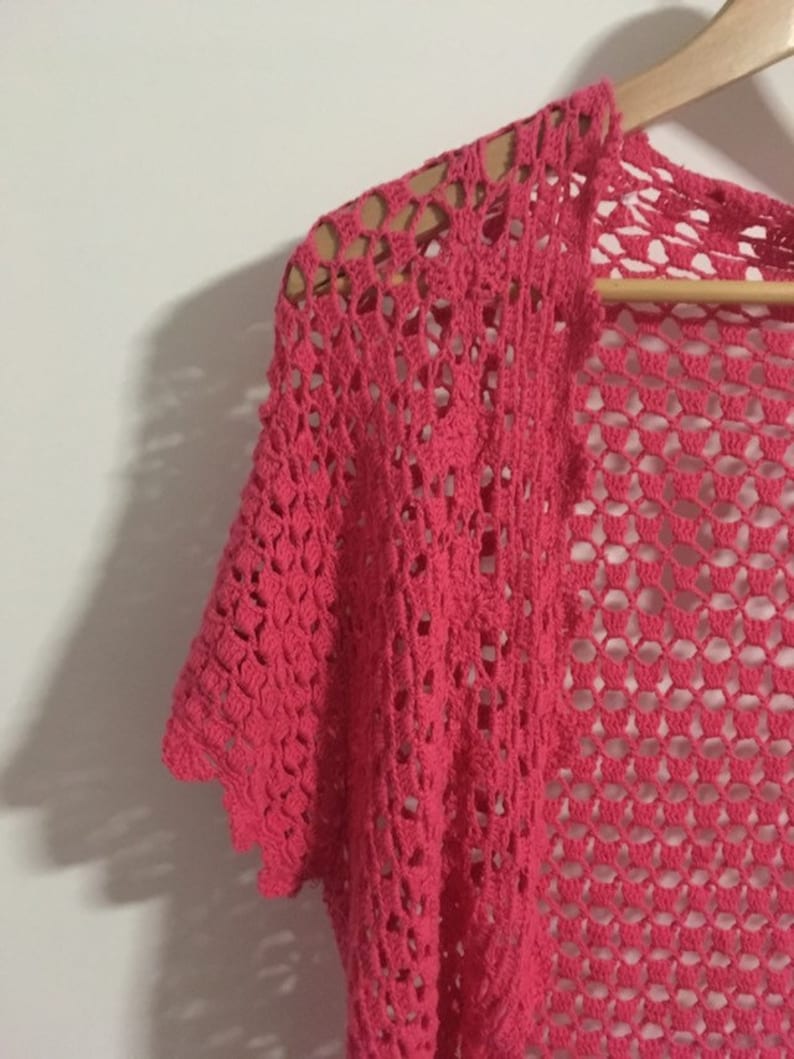 Vintage Fuchsia Pink Boho Hippie Knitted Top