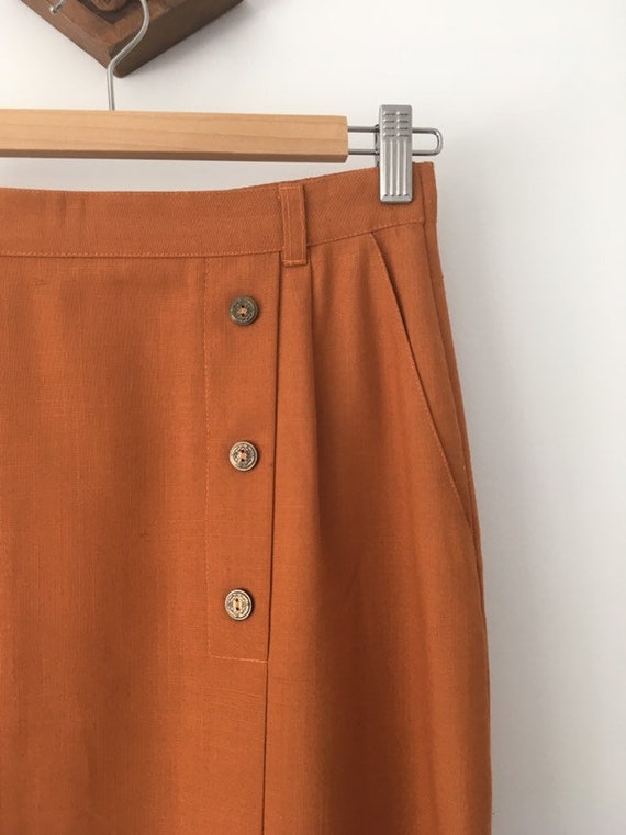 Women's 90s Vintage Midi Skirt in Rust with Butto… - image 2