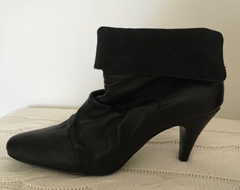 Steve Madden Black Leather Ankle Boots With Kitten Heel