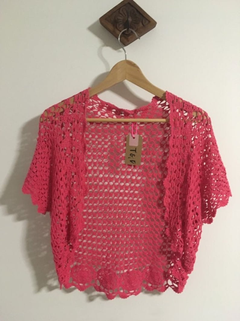 Vintage Fuchsia Pink Boho Hippie Knitted Top
