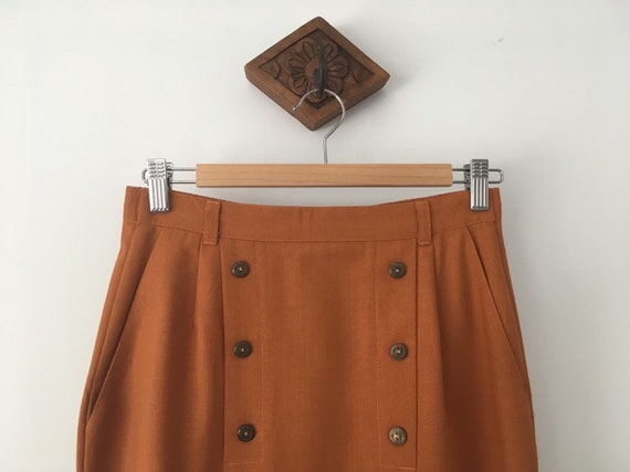Women's 90s Vintage Midi Skirt in Rust with Butto… - image 3