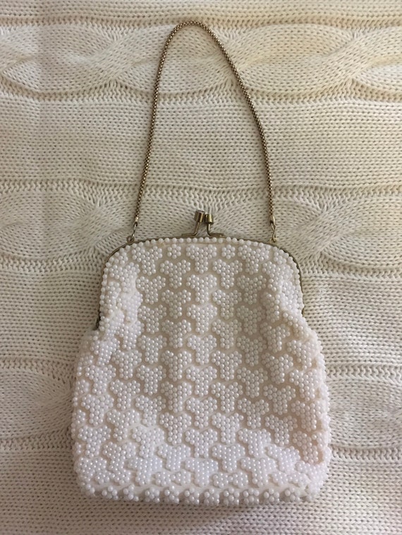 1960s Vintage White Beaded Clutch Bag
