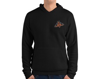 Embroidered Death's-head moth pullover hoodie