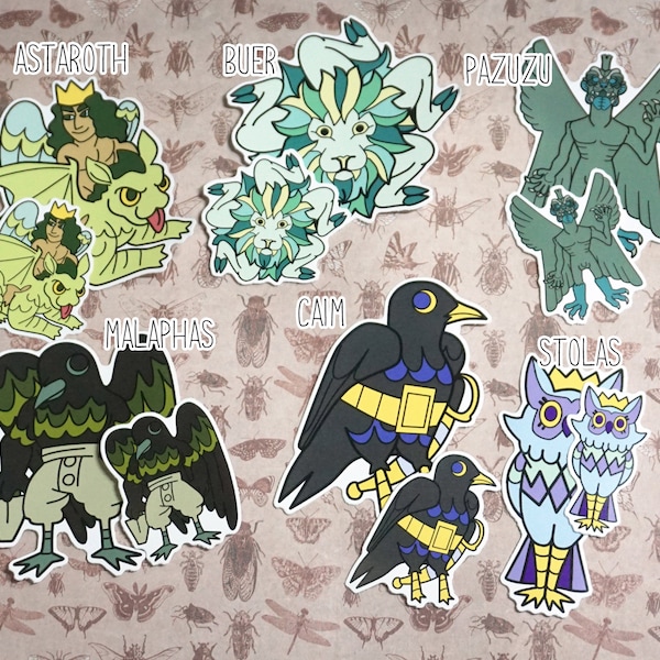 Astaroth, Buer, Malaphas, Caim, Stolas, Pazuzu vinyl stickers