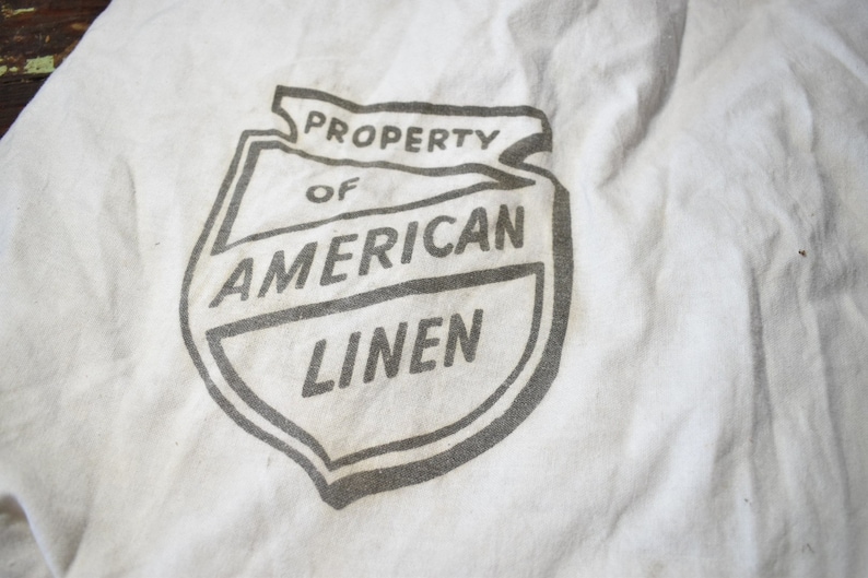 Vintage American Linen Drawstring Duffle Laundry Bag