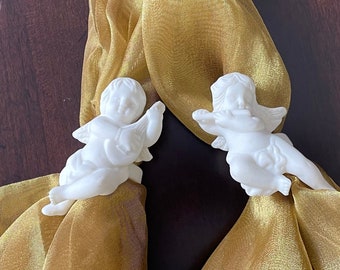 Vintage Elegante Porzellan CHERUB Runde figurale Servietten Ring/Halter 2er Set
