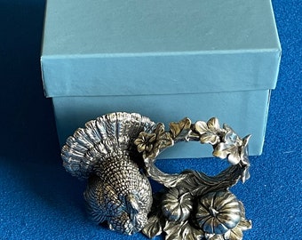 Amazing Rare Gorgeous REED & BARTON Silver Co 1824 Limited Collection Repousse Silver Plate "TURKEY" Round Napkin Ring/Holder w/Original Box