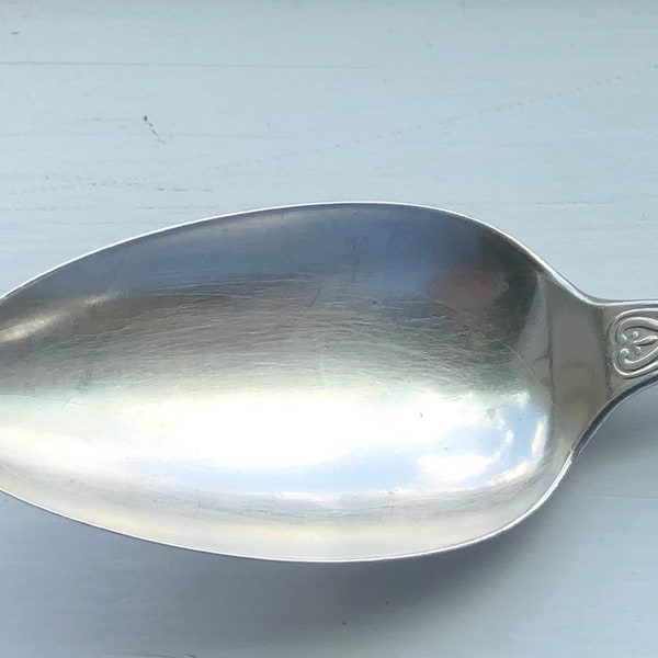 Antique RARE J.A. CLARK Coin Sterling 1835 Scrolls Outlined Pattern (JLK1) Serving Tablespoon 8 1/2", Mono C