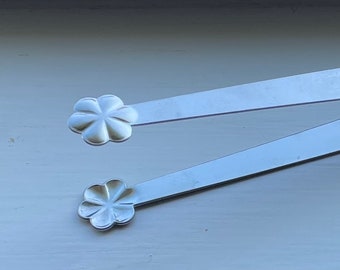 Gorgeous Amazing Elegant Vintage Silver Smooth Handle Floral Claw Small Serving Sugar/Ice Tongs 5"