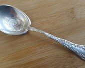 Antique Wood Hughes Sterling 1880 LOUIS XV Bright Cut Shell Bowl Sugar Spoon 5 1 2 quot , Mono B H