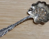 Gorgeous Antique WHITING Sterling 1891 LOUIS XV Pierced Bon Bon Nut Serving Spoon w Gold Wash