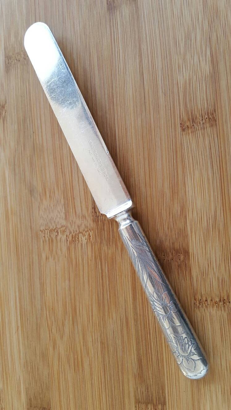 Antique 1847 ROGERS Bros 1882 EMBOSSED Hollow Handle Blunt Dinner