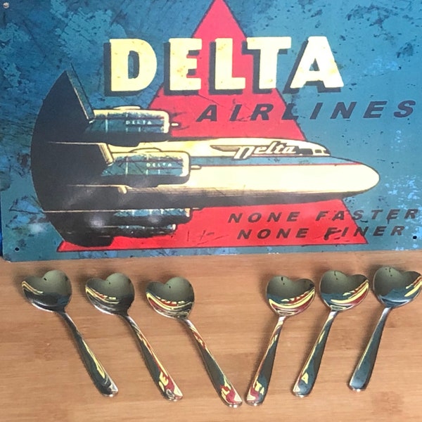 Amazing Gorgeous Elegant Vintage Collectible DELTA AIRLINES In-Flight "Be My Valentine!" Dessert/Coffee/Teaspoon 5" by ALESSI, Set of 6