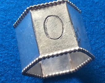 Antique Gorgeous Victorian Silver Plate Hexagon Beaded Rim Napkin Ring/Holder 1 3/4", Mono O