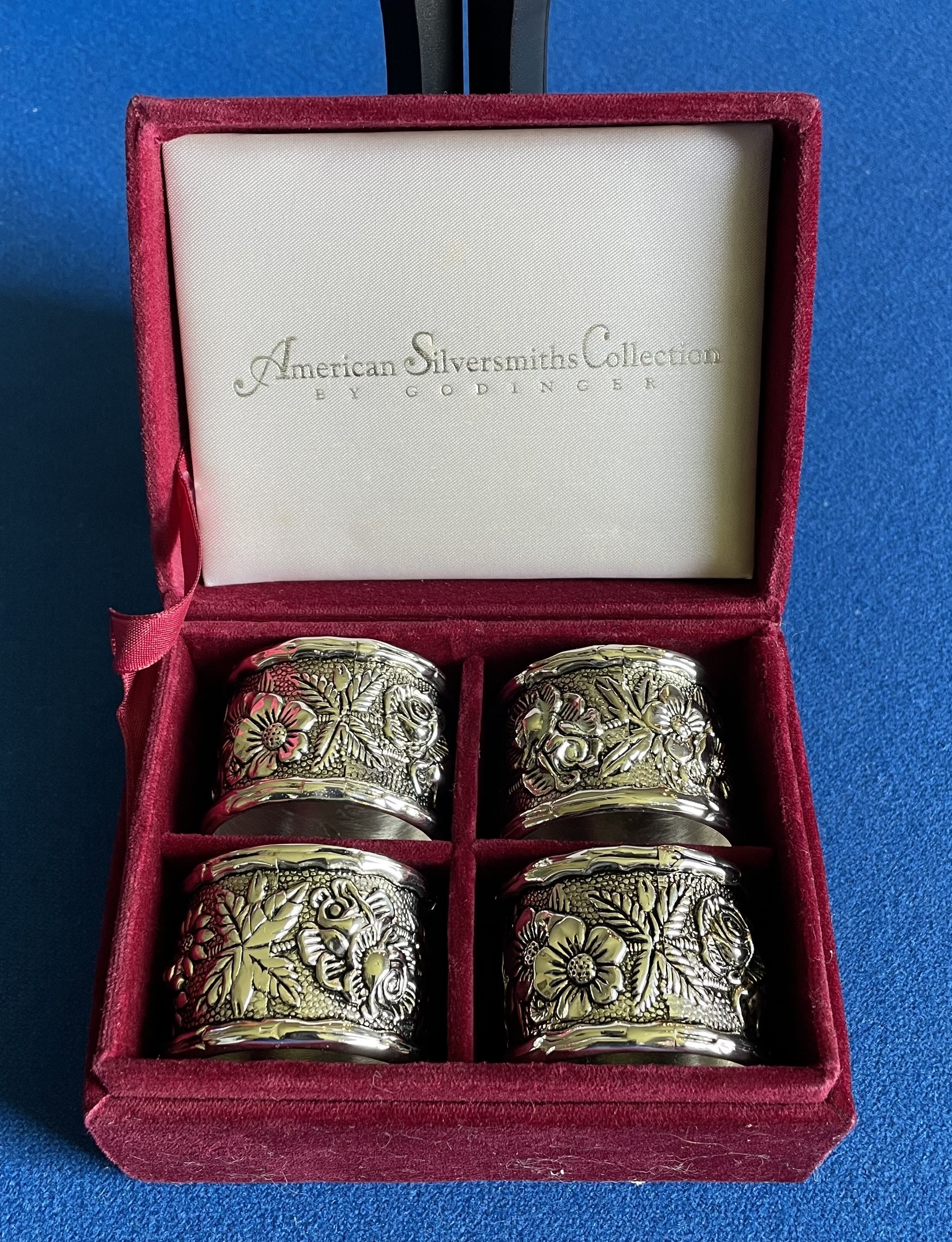 Gorgeous Vintage Elegant AMERICAN SILVERSMITHS COLLECTION by Godinger Silver Plate Floral Round Napkin Ring holders 1 3 4 Set of 4 W box Etsy