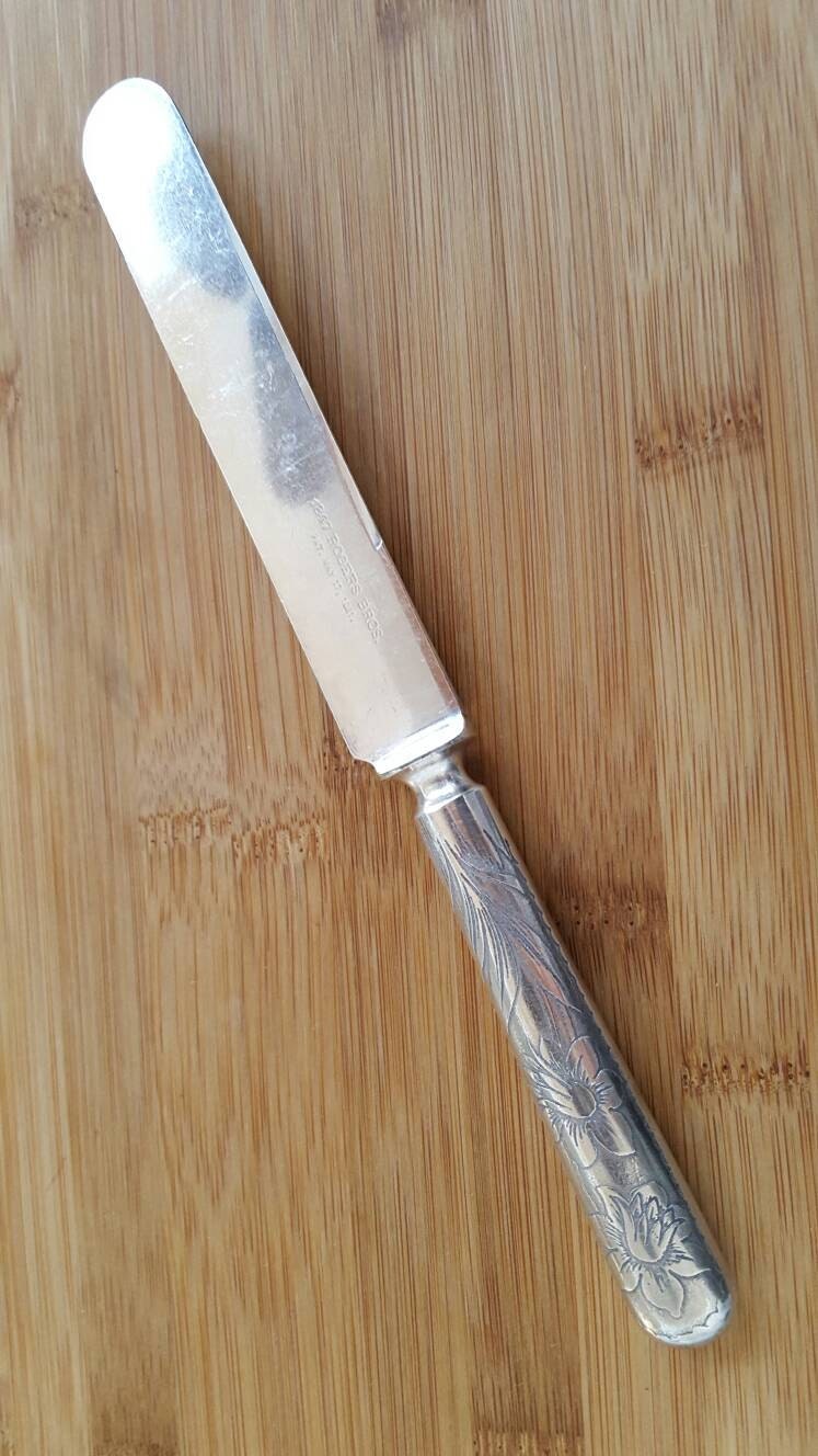 Antique 1847 ROGERS Bros 1882 EMBOSSED Hollow Handle Blunt Dinner