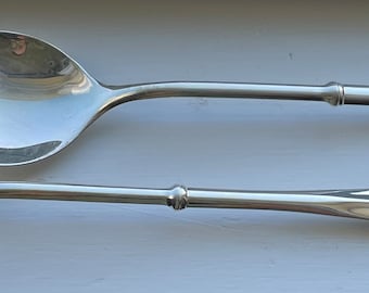 Vintage Silver Plate QUEEN ANNE Handle Salad Serving Spoon & Fork/Servers 9 1/2" Set of 2, Italy