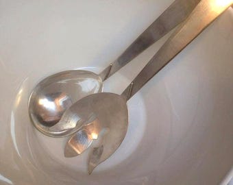 Vintage Silber Platte AMBASSADOR Art Deco große massive Salat / Buffet Serviergabel & Löffel 12 ", 2er-Set