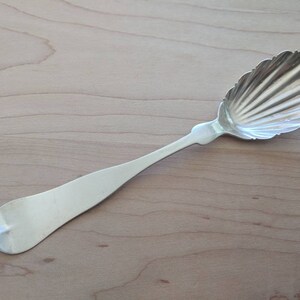 Antique L F Gurney Sterling 1848 FIDDLE TIPPED Shell Bowl Sugar Spoon 5 3/4", Mono MIRRIAM
