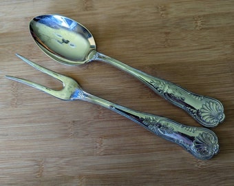 Piatto d'argento vintage KINGS Buffet Grande Cucchiaio e Forchetta 10 1/8" Set di 2, ITALIA
