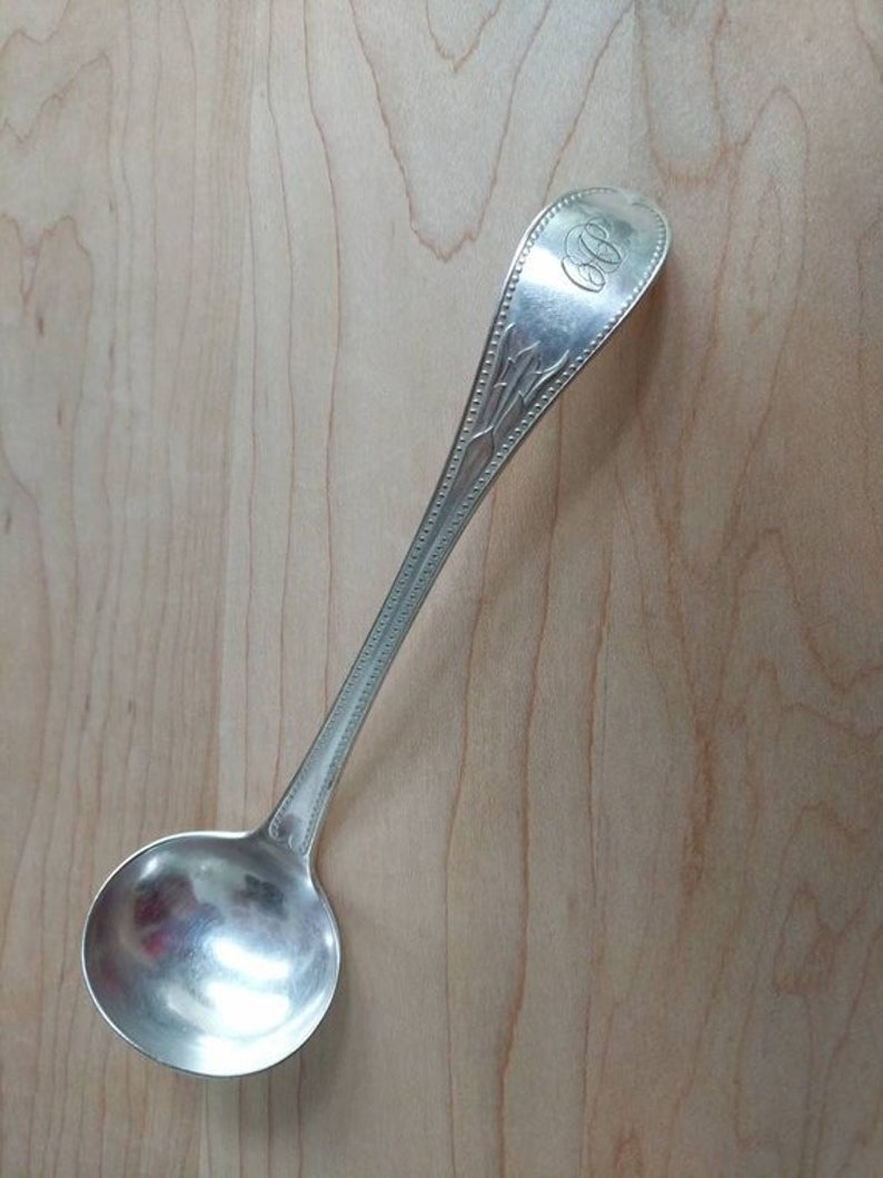 Antique Yourex Silver 1876 BEADED OVAL CreamSauceMayo Ladle 6 12 Mono C A P
