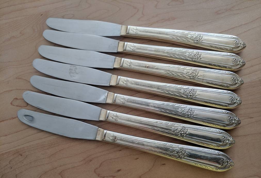【WM A Rogers】アールヌーボー ディナーナイフ / フォーク 12本 Vintage Wm ROGERS 1937 COTILLION Modern Hollow Dinner (grille