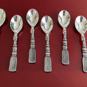Rare Amazing Gorgeous Elegant Vintage Collectible SILEA &quot;TASSEL&quot; Silver Plate Demitasse Spoon 4&quot;, Set of 6