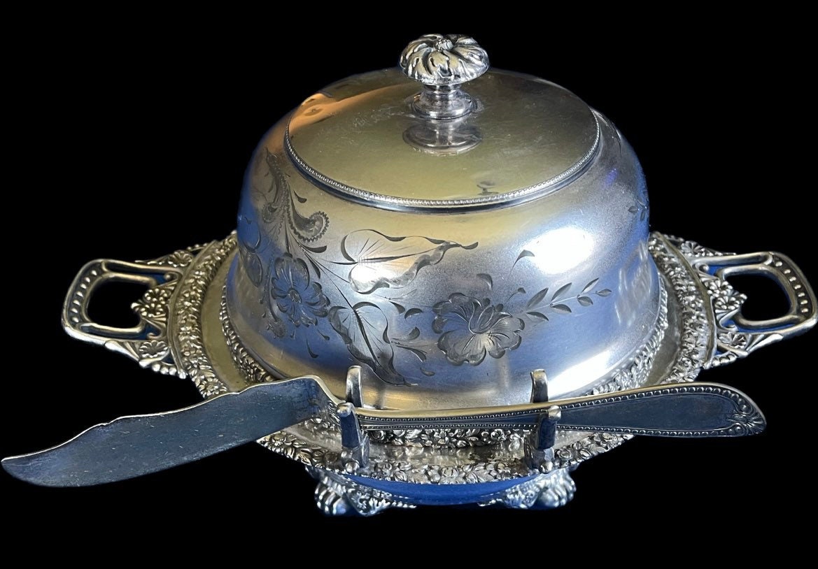 Antique SIMPSON HALL MILLER Co Silver 1898 Peacock Repousse