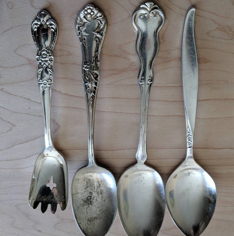 Set of 24 AntiqueVintage Silver Plate Flatware Mixed Spoons Jewelry Craft Supplies Lot