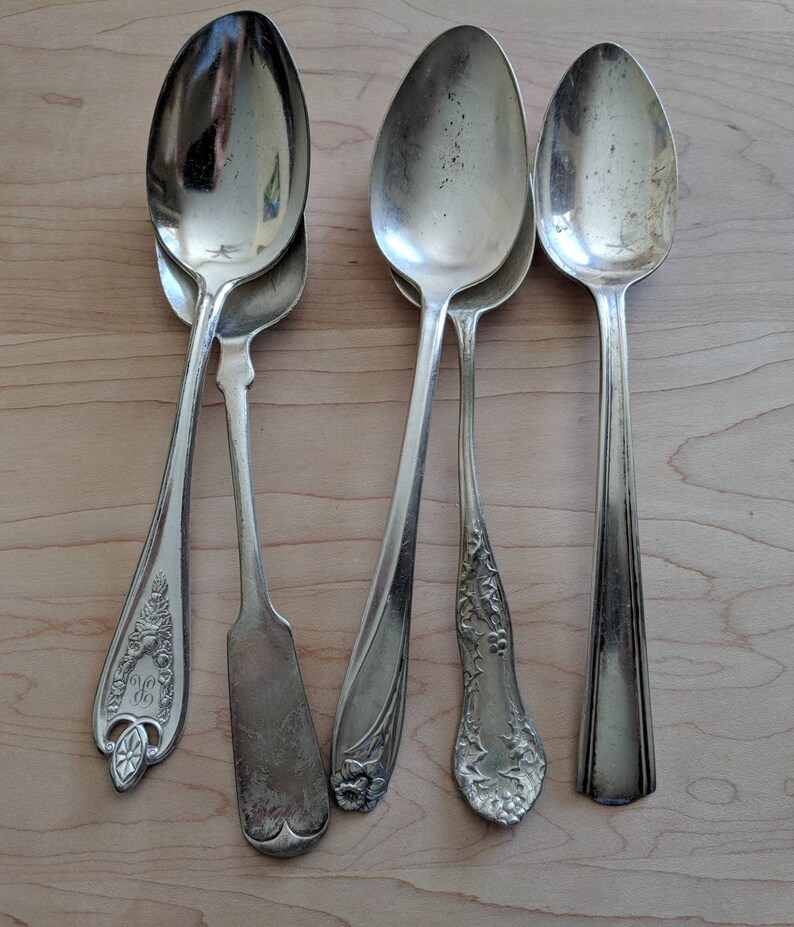 Set of 24 AntiqueVintage Silver Plate Flatware Mixed Spoons Jewelry Craft Supplies Lot