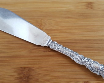 Antique NILS JOHAN Flowers & Scrolls Large Solid Pie/Cake Knife/Server 9", Sweden