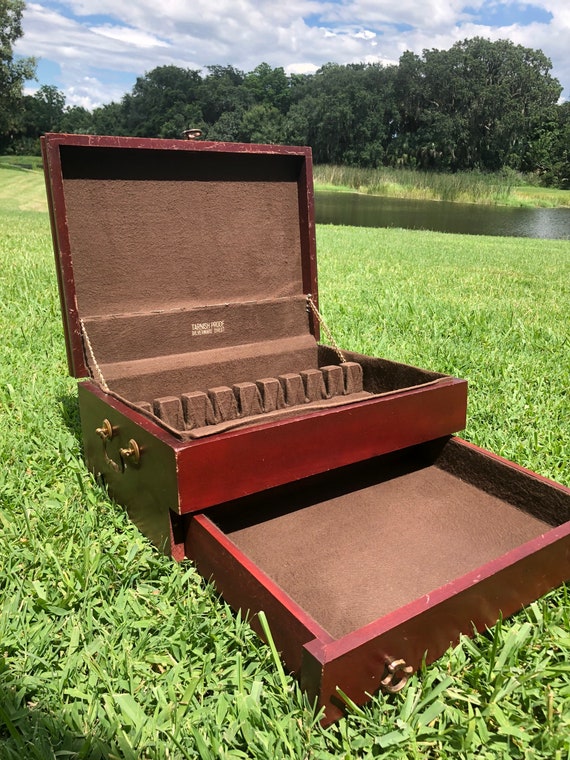 Vintage Elegant Mahogany Finish 2 Drawers Silverware/flatware Storage  Box/chest for 12 Settings 