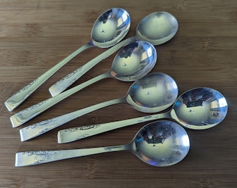 Vintage 1881 ROGERS 1954 PROPOSAL Round Bowl Soup Spoon (Gumbo) 7", Set of 6