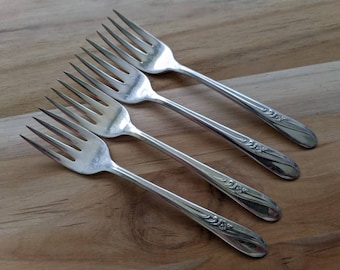 Vintage H & T Mfg 1940 MEADOW FLOWER Dessert/Salad Fork 6 1/8", Set of 8