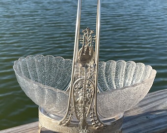 Gorgeous Antique MERIDEN Silver Co Pickle/Olive/Relish Castor W/George Duncan & Son's Shell And Tassel Glass Insert W/Whiting Sterling Fork