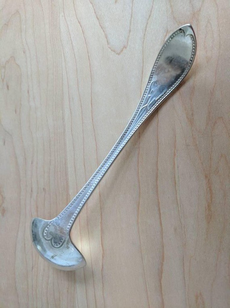 Antique Yourex Silver 1876 BEADED OVAL CreamSauceMayo Ladle 6 12 Mono C A P