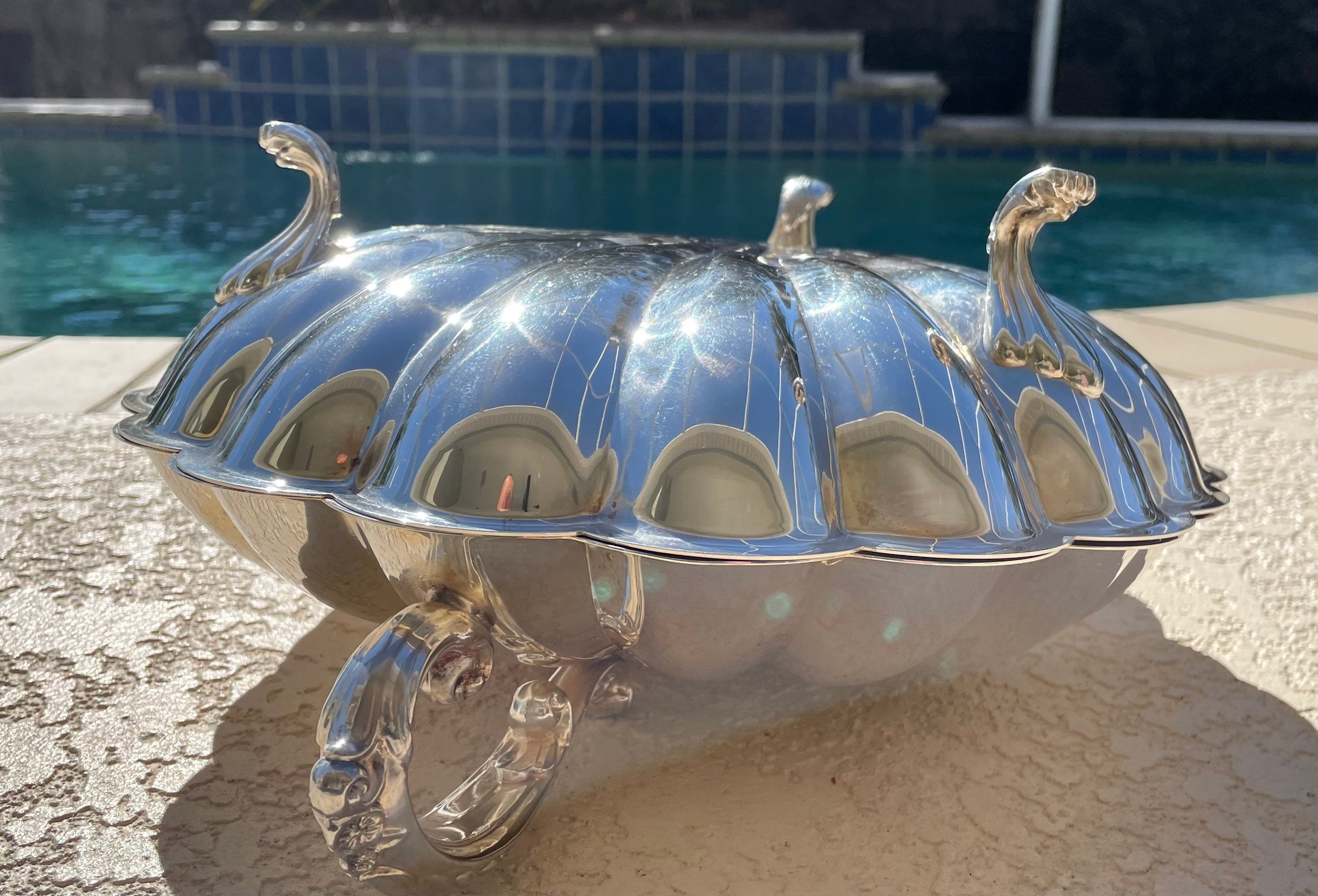 Antique GORGEOUS Collectible LARGE Silver Plate Clam Shell Shaped