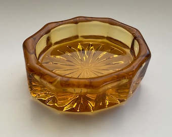 Gorgeous Vintage Collectible Art Deco Amber Cut Crystal Oblong Open Master Salt Cellar