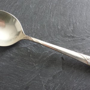 Puede incluir: Una cuchara de plata con un mango adornado con un diseño floral. La cuchara tiene un cuenco redondeado y un mango largo y delgado.