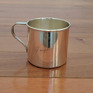 Vintage Wm ROGERS & Son Silver Plate Baby Christening Cup, Mono INGRID