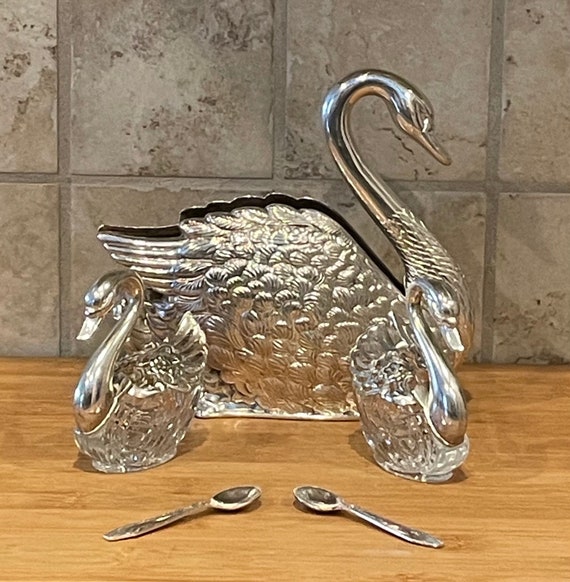 Gorgeous Elegant Vintage ITALIAN SWAN Silver/glass Hinged Wings