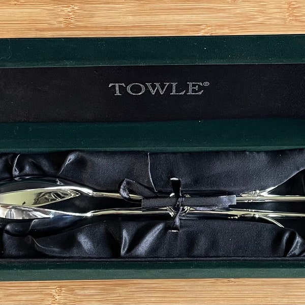 Gorgeous Rare Vintage Elegant TOWLE SILVER COPENHAGEN Silver Plate Solid Handle Sandwich/Salad/Asparagus/Pastry Serving Tongs 10 1/2", w/Box