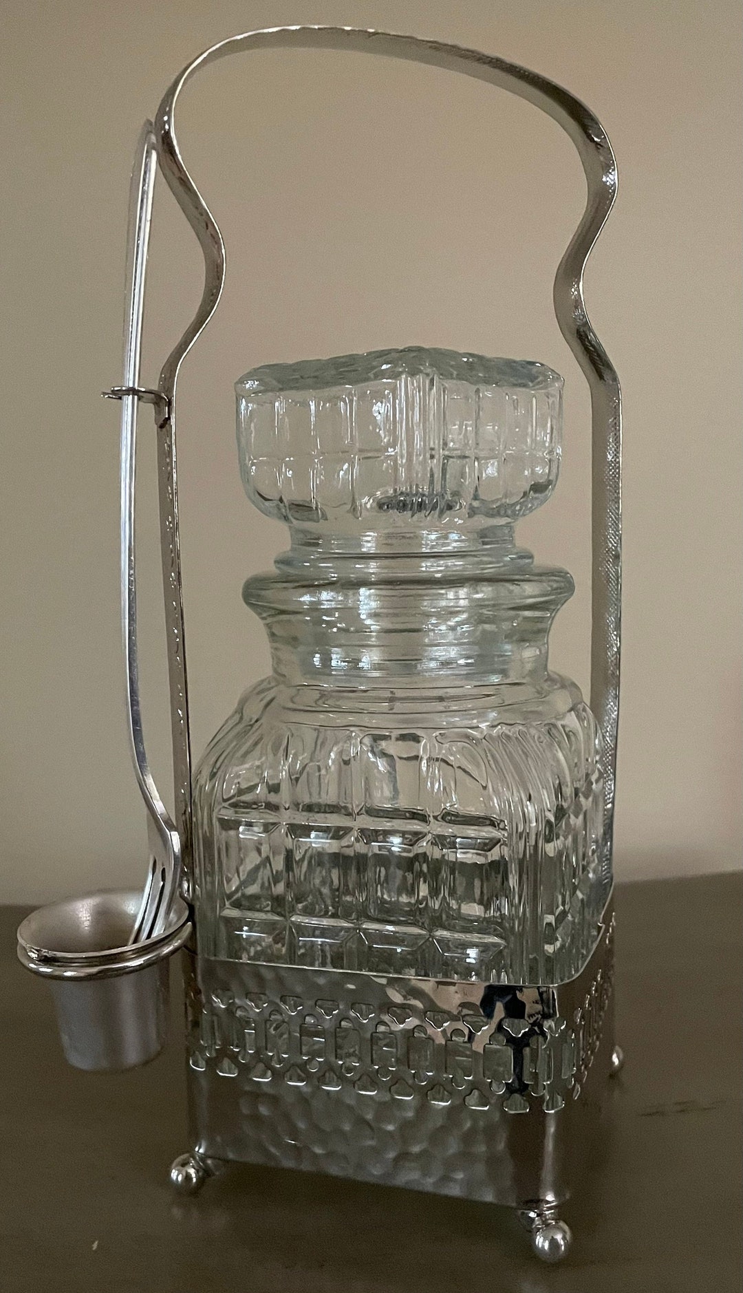 Antique Silver Plate Gorgeous Reticulated Footed Square Clear Cut
