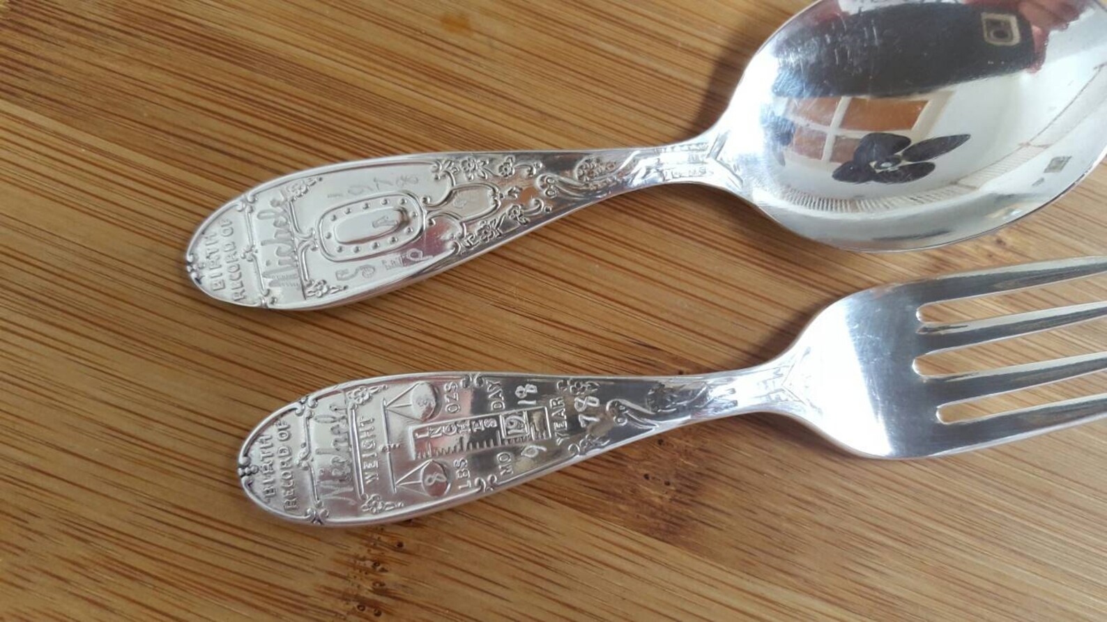 Vintage Wm ROGERS Birth Record Baby Spoon & Fork Set 4 Etsy Australia