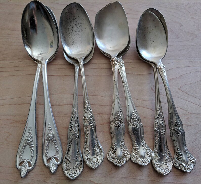 Set of 24 AntiqueVintage Silver Plate Flatware Mixed Spoons Jewelry Craft Supplies Lot